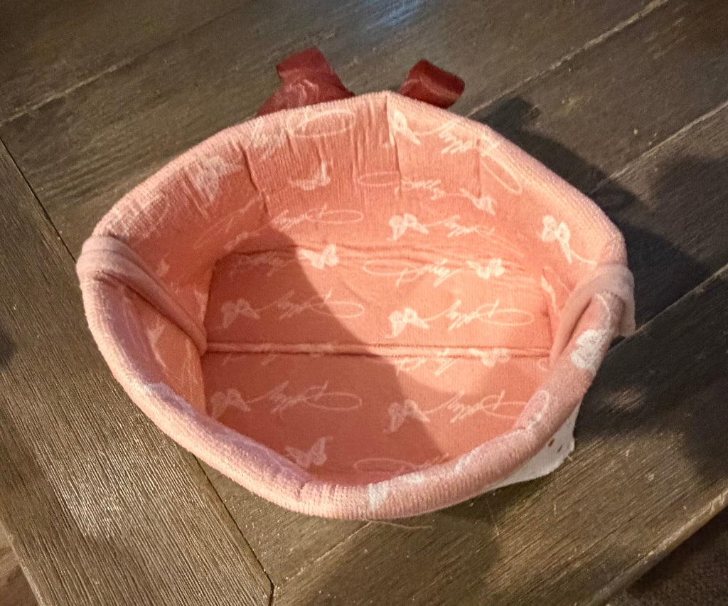 Pink & White Butterfly Dolly Parton upcycled dish drying Fabric basket