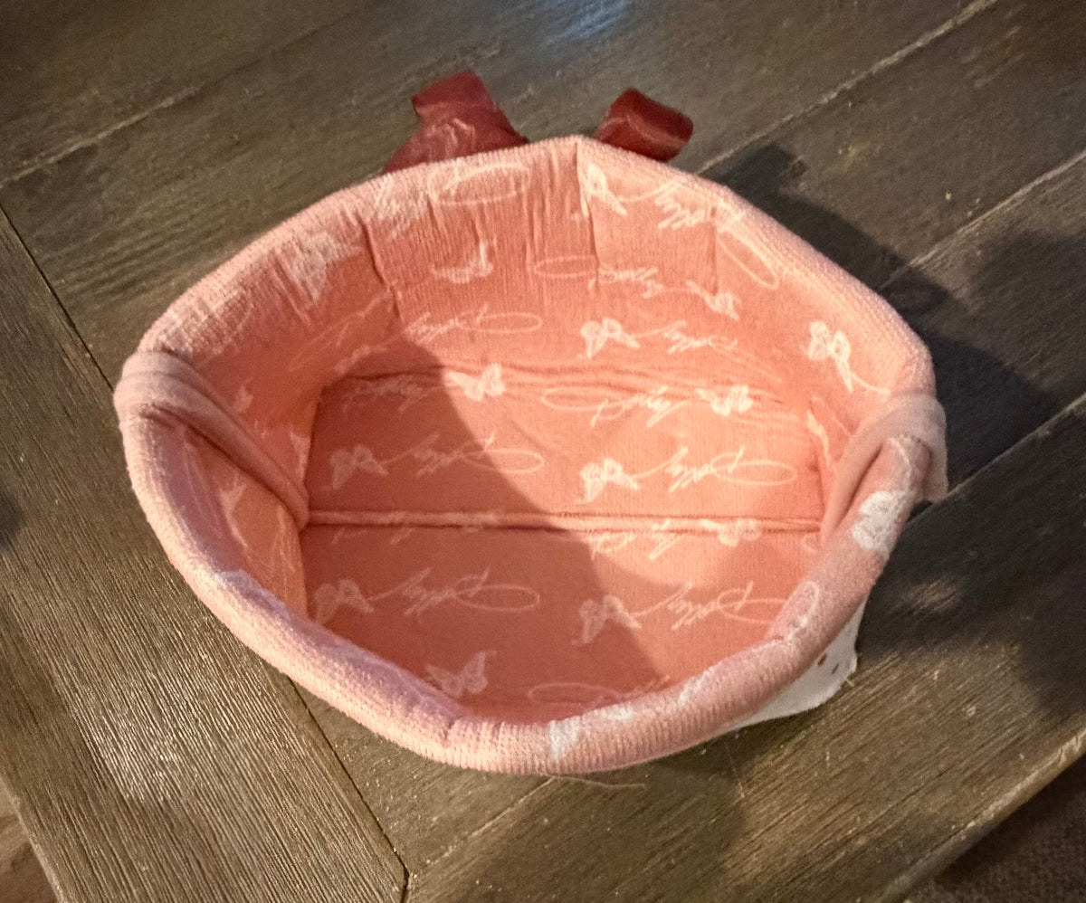 Pink & White Butterfly Dolly Parton upcycled dish drying Fabric basket