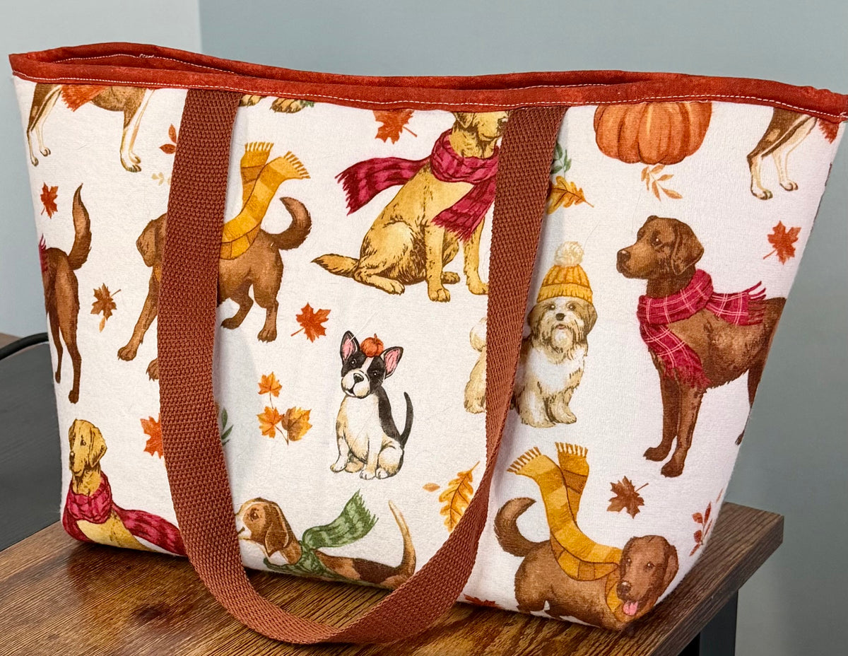 🍂 Handmade Fall Dog Lover Upcycled Tote Bag – Autumn Leaves 🍁