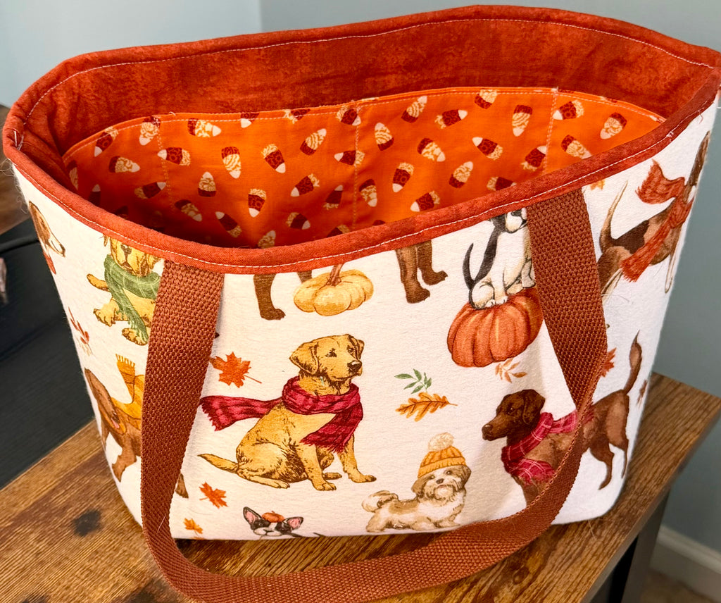 🍂 Handmade Fall Dog Lover Upcycled Tote Bag – Autumn Leaves 🍁