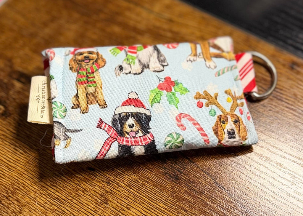 🎄 Christmas Dog Fabric Snap Wallet~
Handmade ID Card Holder D-Ring