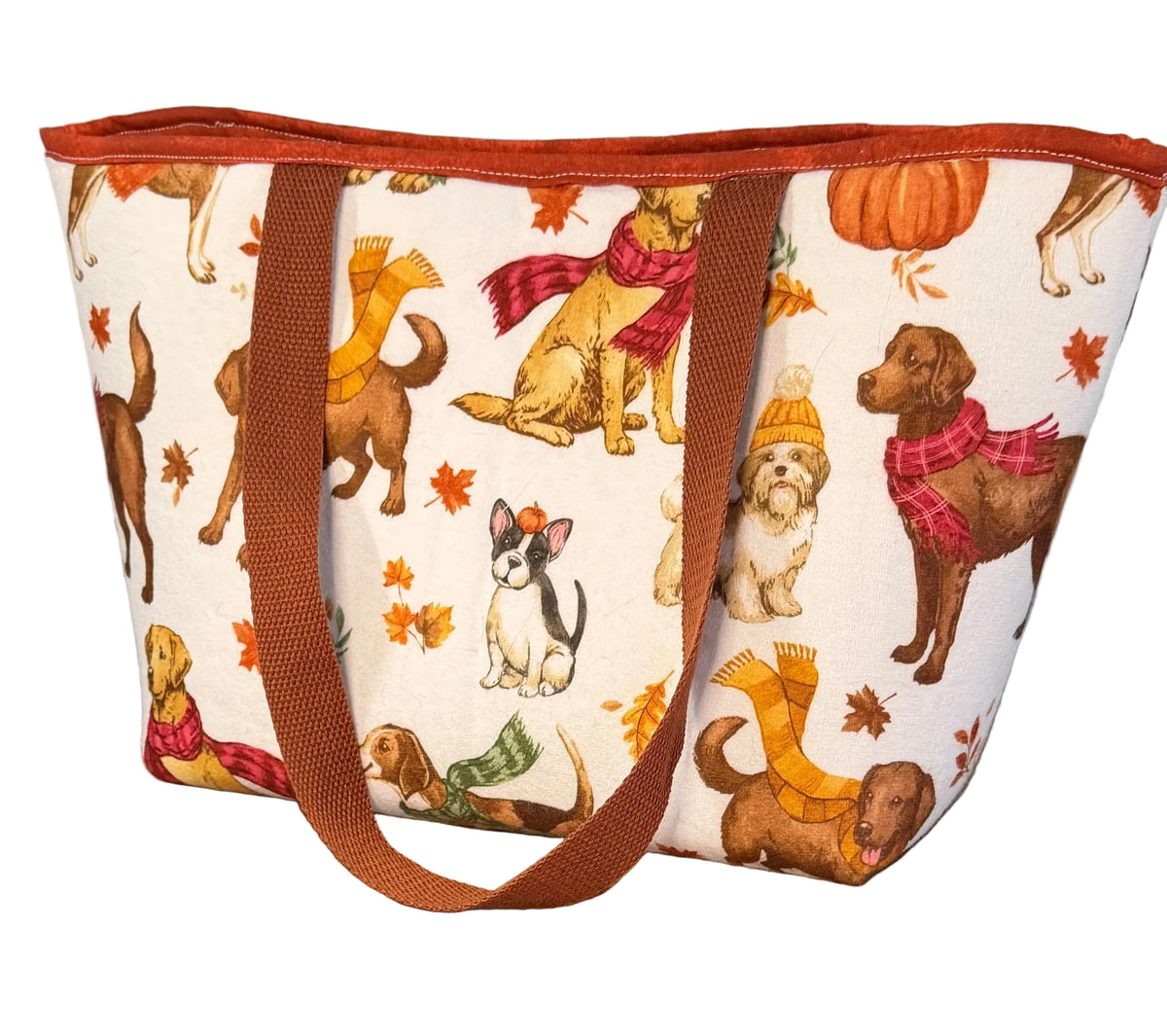 🍂 Handmade Fall Dog Lover Upcycled Tote Bag – Autumn Leaves 🍁