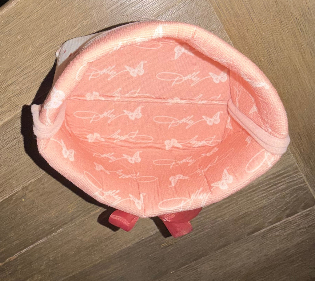 Pink & White Butterfly Dolly Parton upcycled dish drying Fabric basket