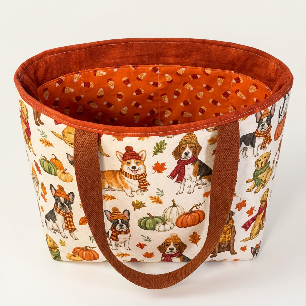🍂 Handmade Fall Dog Lover Upcycled Tote Bag – Autumn Leaves 🍁