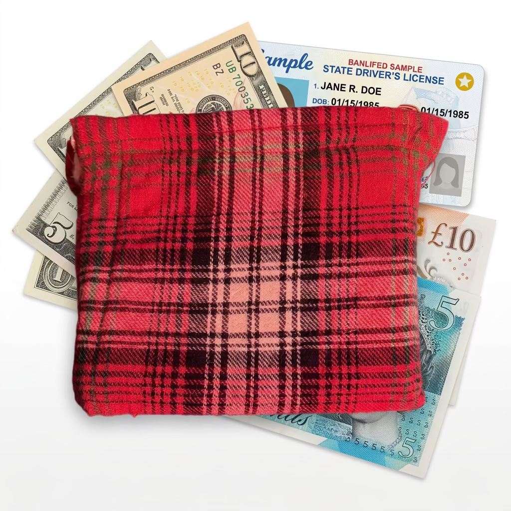 Red Plaid Zipper Pouch, Handmade Coin Purse, Small Cosmetic Bag, Mini Wallet, Christmas Stocking Stuffer, Handmade Gift