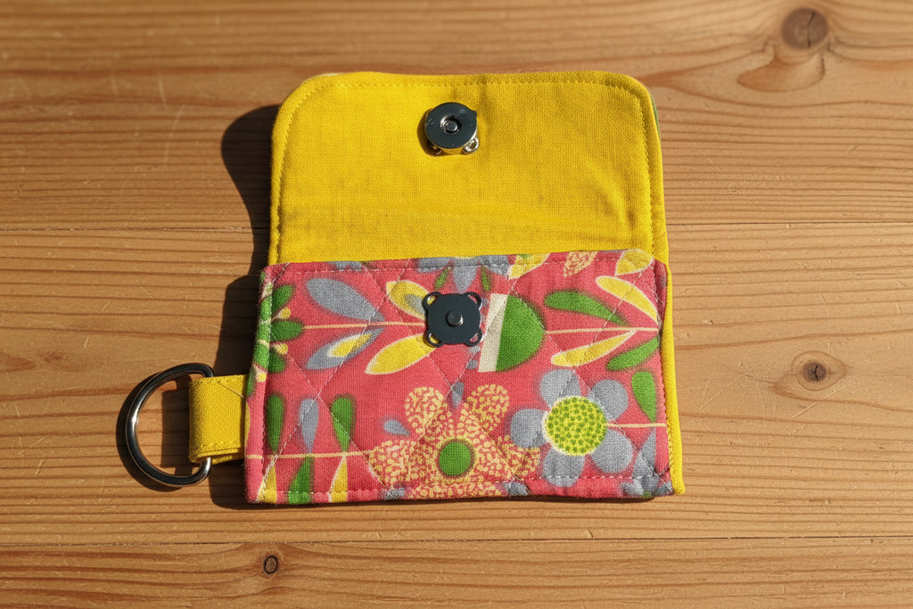 Pink floral fabric pouch Small snap wallet with D-Ring AirPod Pro case