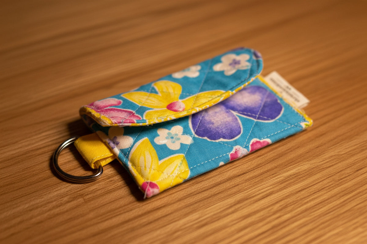 Pink floral fabric pouch Small snap wallet with D-Ring AirPod Pro case