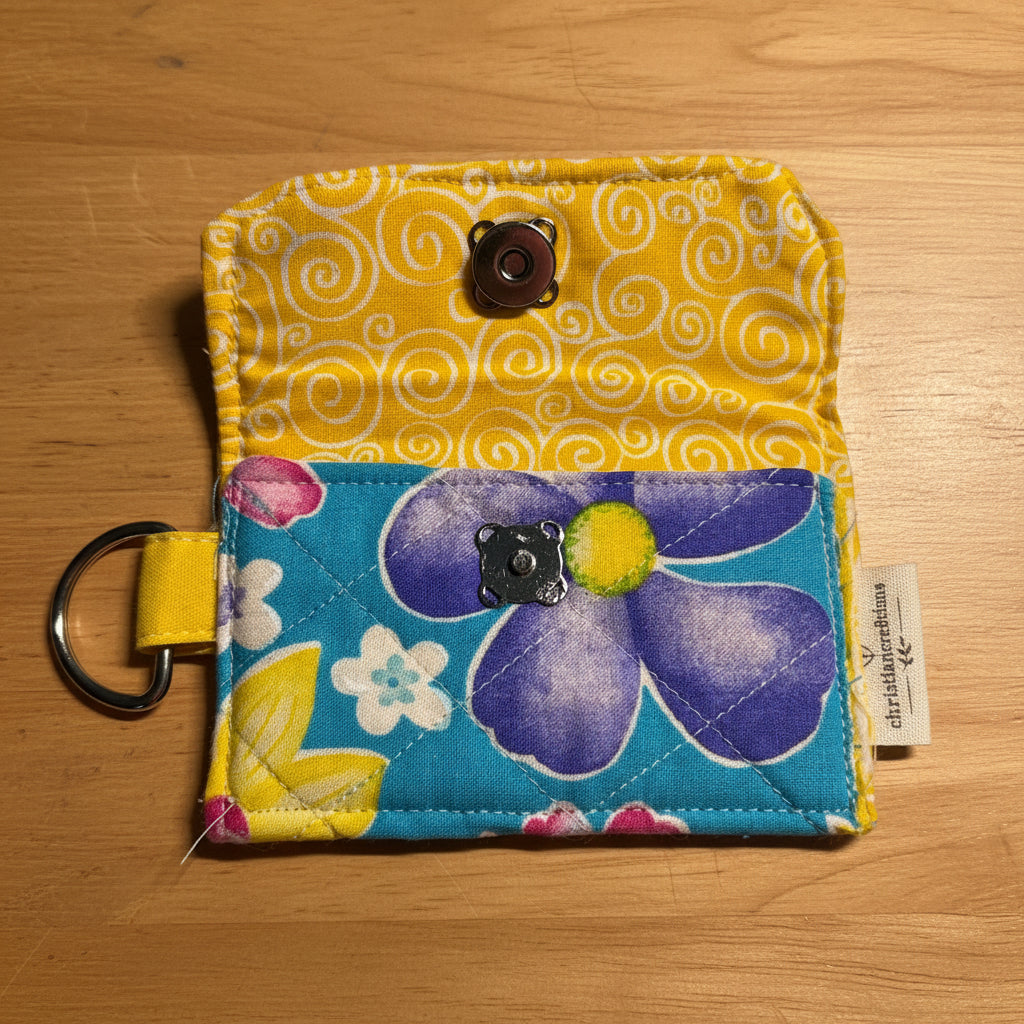Pink floral fabric pouch Small snap wallet with D-Ring AirPod Pro case